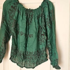 Green Off-Shoulder  Bohemian Top
